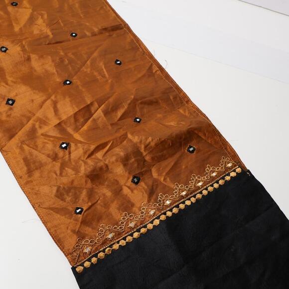 CRC 100% Silk Orange & Black Color Block Scarf Mirror Work Bohemian India Made - Picture 3 of 8